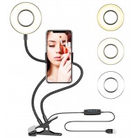 Selfie Ring Light with Cell Phone Holder Stand for Live Stream / Makeup, 3-Light Mode10-Level Brightness LED Desk Lamp