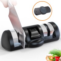 Kitchen Knife Sharpener, Anti-slip Suction Cup Bottom, 2-Stage Ceramic & Diamond Coated Wheel System, Safe for One-hand Operation