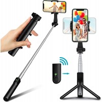 Bcway Selfie Stick Tripod Bluetooth, Mini Compact Phone Tripod, Lightweight Travel Tripod with Remote, Compatible with iPhone 13/13 Pro/Mini /12/12 Pro/11/11 Pro/XS/XR, Galaxy Note 20/S20 and More